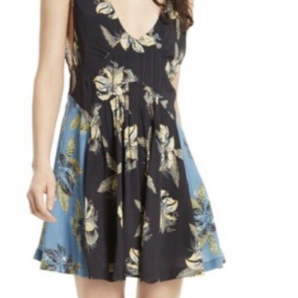 Free People Cream and Blue Plunge Sundress for Wedding Guest